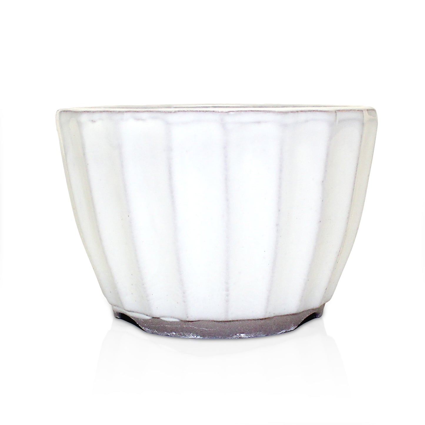 盆栽鉢 菊型小鉢 白色 クリーム釉 瀬戸焼 (3号(約10センチ))