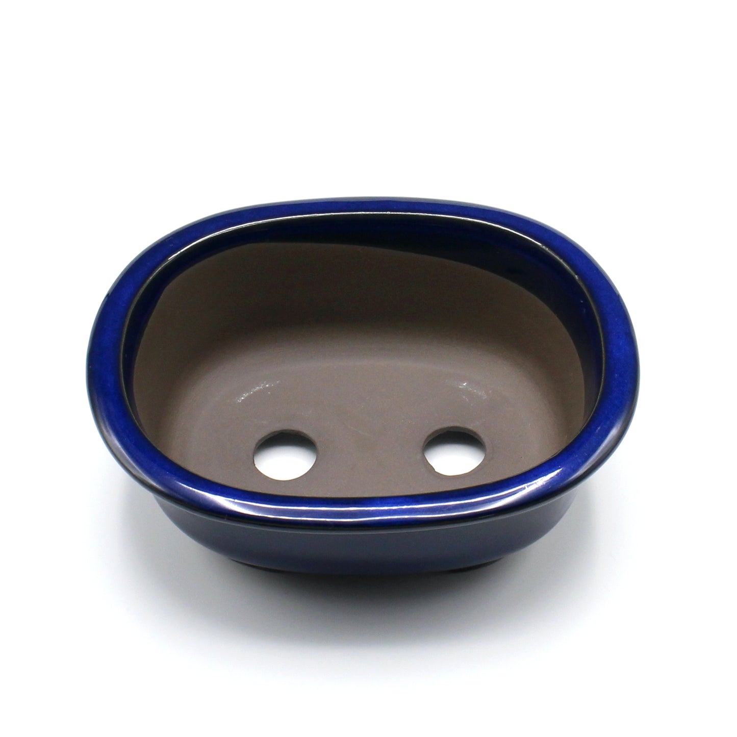 盆栽鉢 小判エン付鉢 瀬戸焼 (6号(約17.5センチ), 海鼠釉(青))