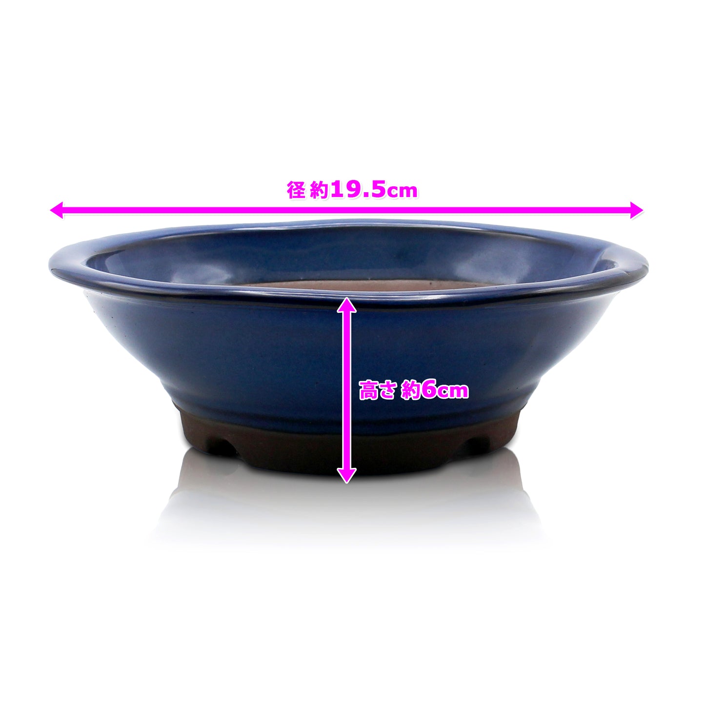 盆栽鉢 丸陣笠鉢 青色 海鼠釉 四日市萬古焼 (6号(約19.5センチ))