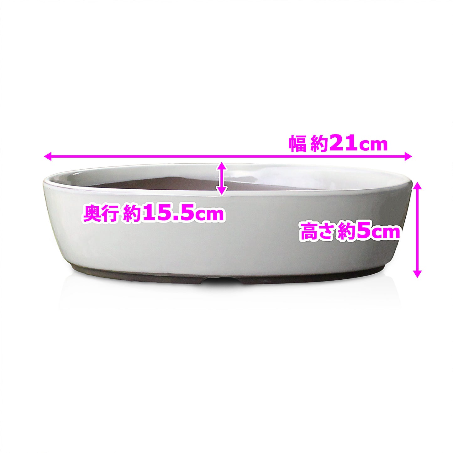 盆栽鉢 小判切立盛 四日市萬古焼 (7号(約21センチ), クリーム釉(白))