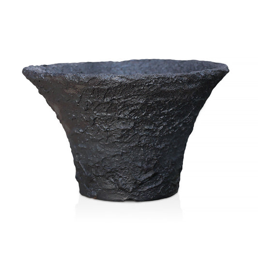 信楽焼 盆栽鉢 ソリ型 6号 黒窯変 約18.5センチ