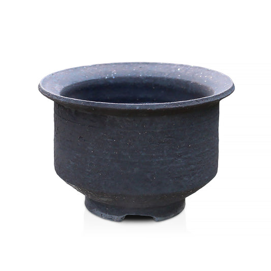 信楽焼 陶器鉢 中深エン付 M 3-4号 黒鉄釉 約12センチ