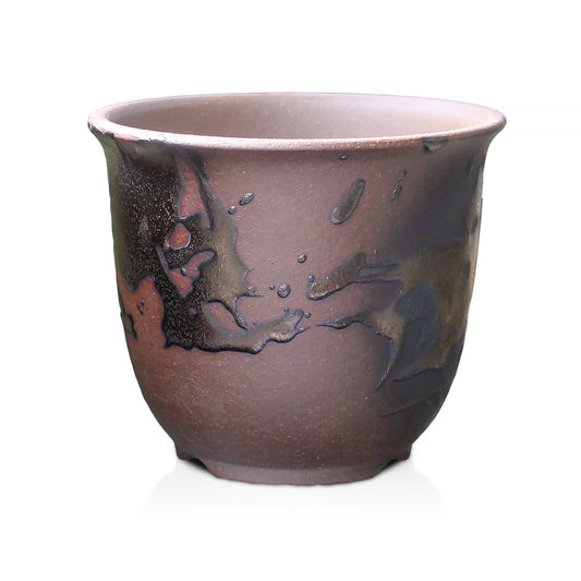 盆栽鉢 エビネ鉢 金彩 4号 四日市萬古焼 丸 円形 陶器 約12センチ