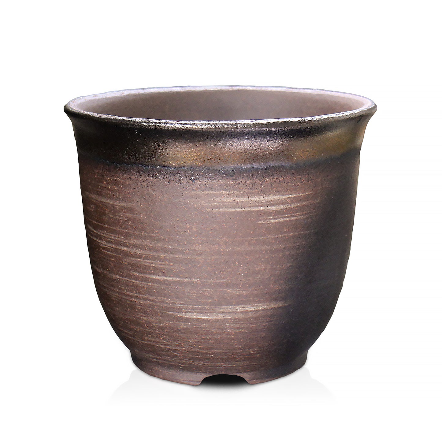盆栽鉢 エビネ鉢 金吹 4号 四日市萬古焼 丸 円形 陶器 約12センチ