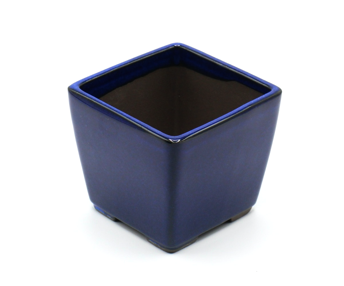 盆栽鉢 山野草鉢 正角 瀬戸焼 (3号(約8.7センチ), 海鼠釉(青))