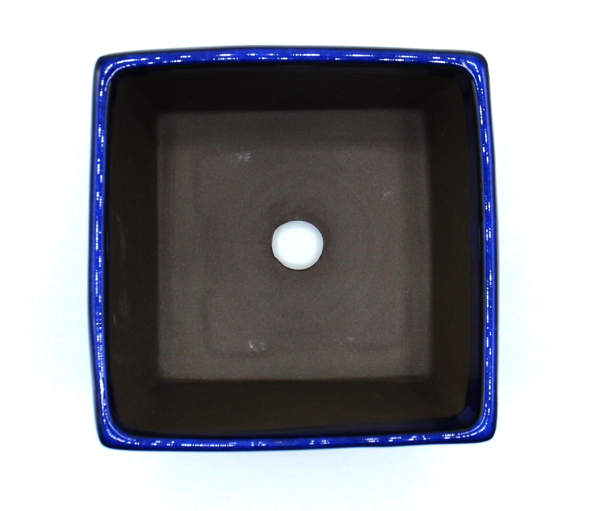 盆栽鉢 山野草鉢 正角 瀬戸焼 (4号(約11.3センチ), 海鼠釉(青))