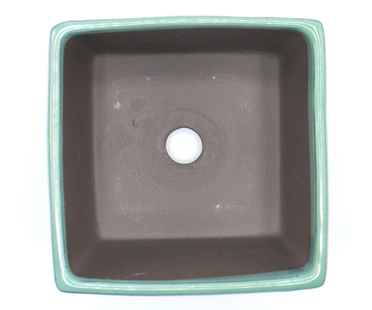 盆栽鉢 山野草鉢 正角 瀬戸焼 (4号(約11.3センチ), 織部釉(緑))