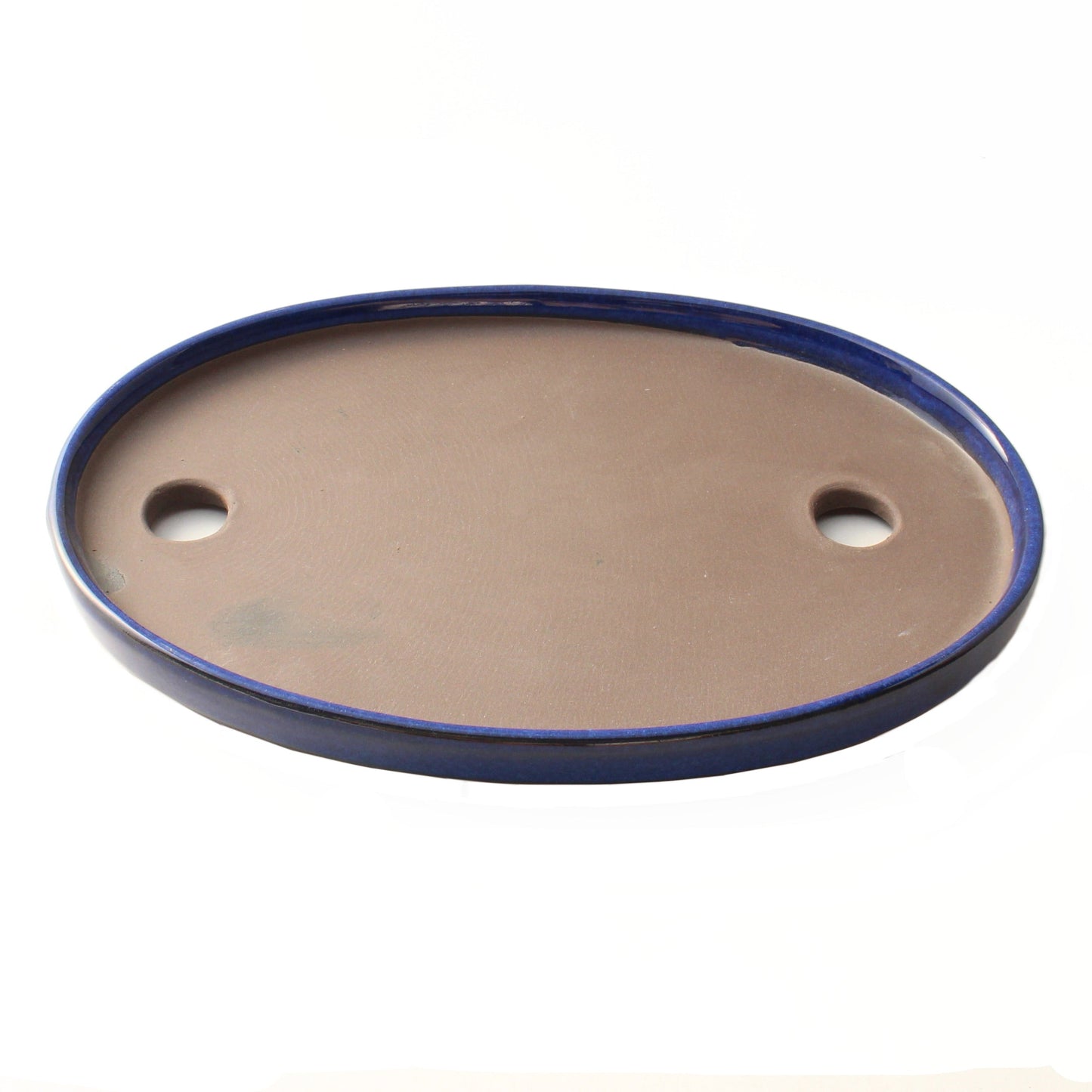 盆栽鉢 小判切立浅 四日市萬古焼 ((8号(約27センチ)), 海鼠釉(青))