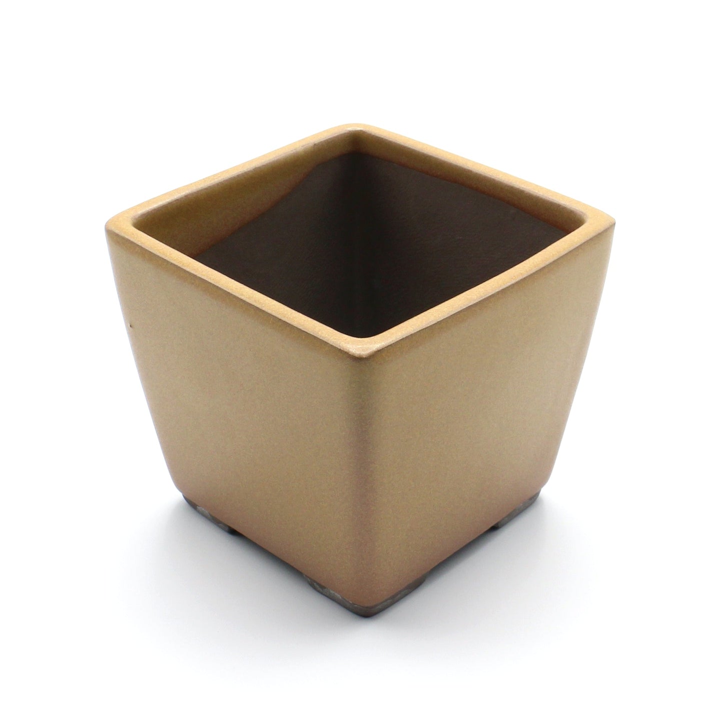 盆栽鉢 山野草鉢 正角 瀬戸焼 (3号(約8.7センチ), 黄釉(黄土色))