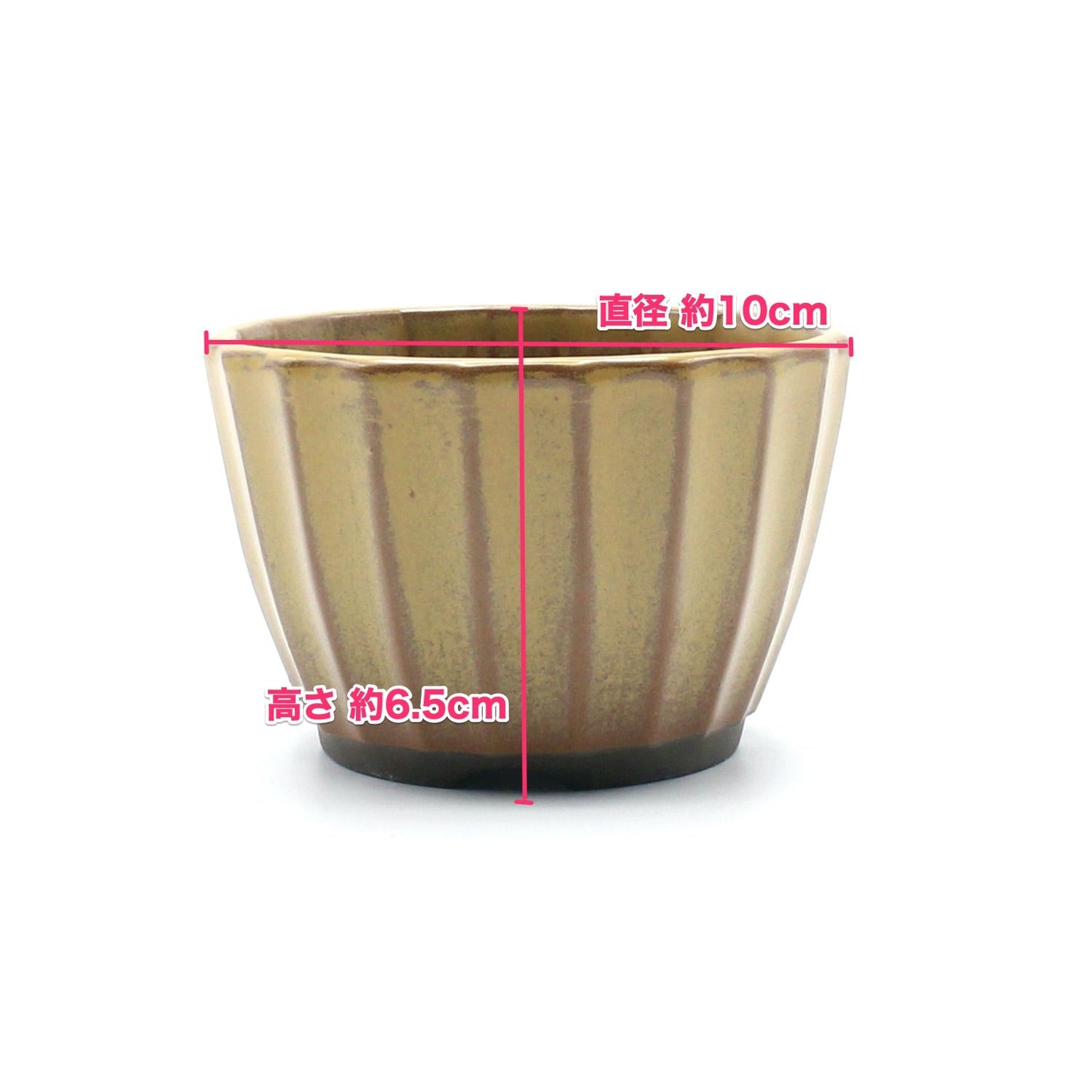 盆栽鉢 菊型小鉢 黄土色 黄釉 瀬戸焼 (3号(約10センチ))