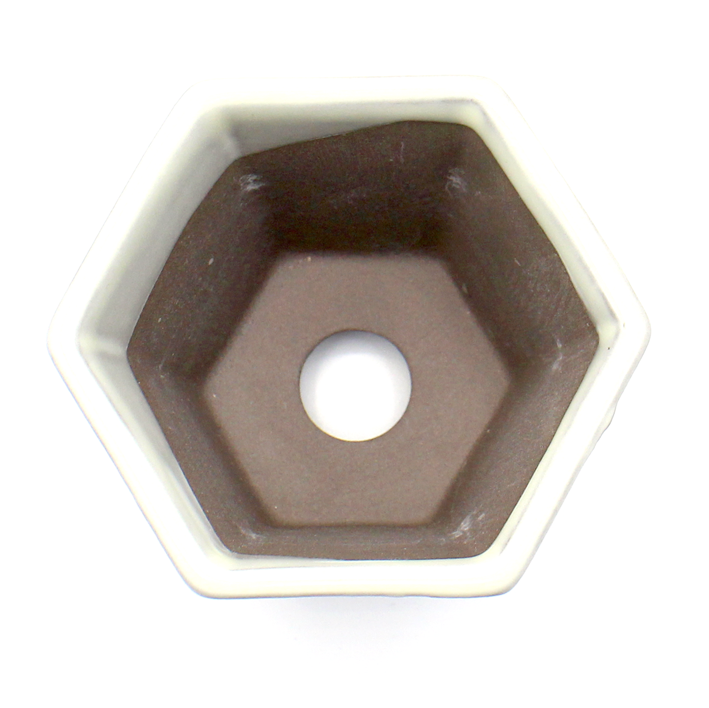 ミニ盆栽鉢 山野草鉢 六角反鉢 懸崖 小鉢 瀬戸焼 (2.5号(約7センチ), クリーム釉(アイボリー)