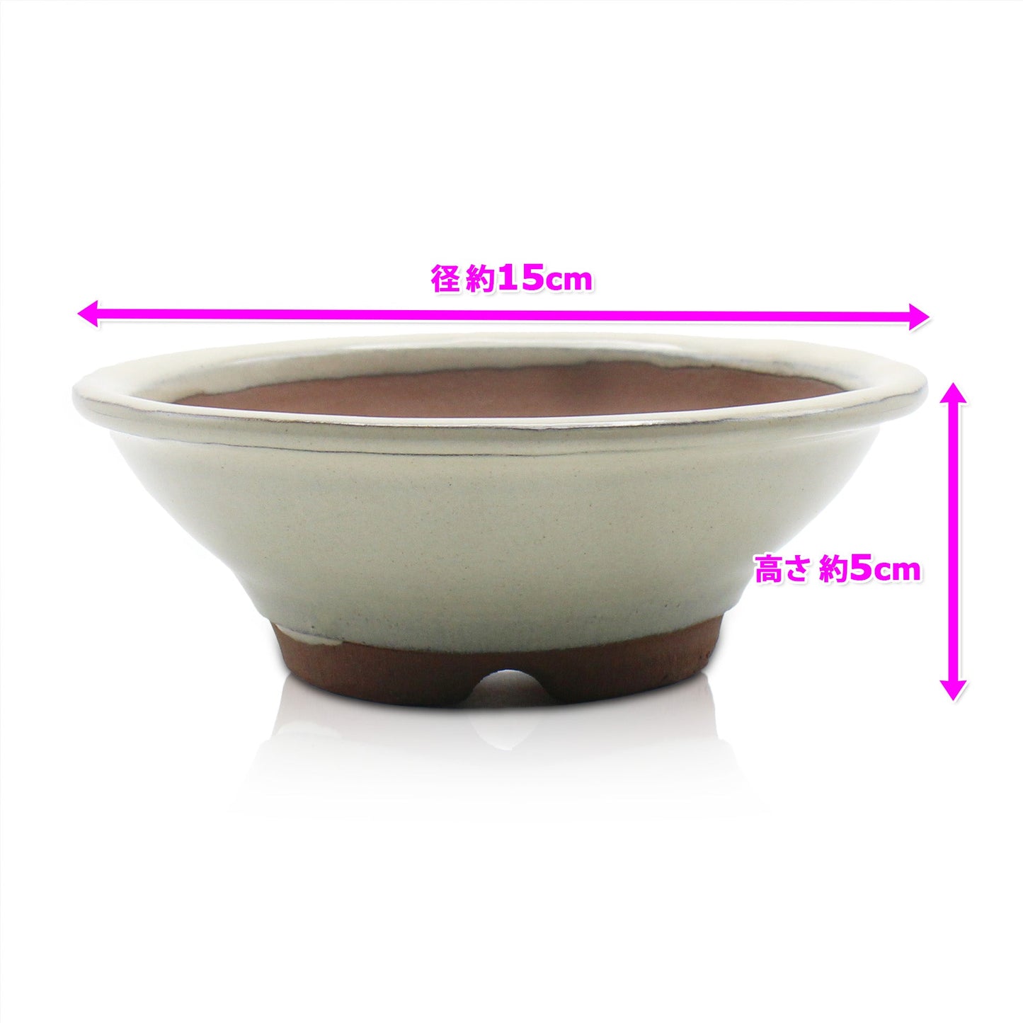盆栽鉢 丸陣笠鉢 白色 クリーム釉 四日市萬古焼 (4号(約15センチ))