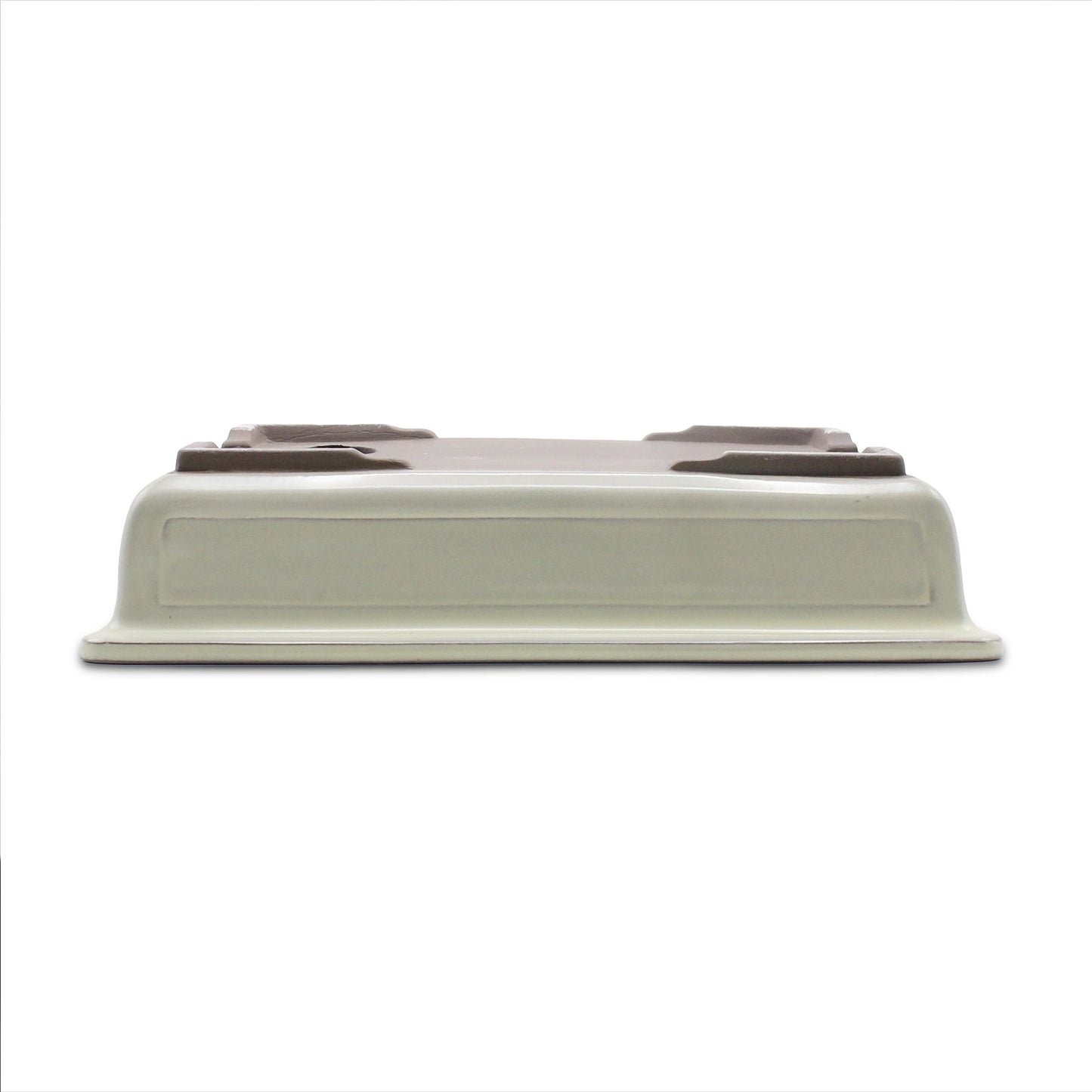 盆栽鉢 長角マド入 白色 クリーム釉 瀬戸焼 (8号(約25センチ))