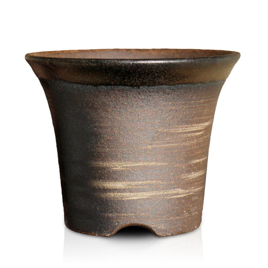盆栽鉢 ラッパ型 金吹 3.5号 四日市萬古焼 丸 円形 陶器 約10.5センチ