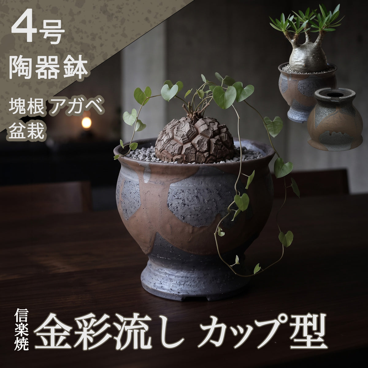 信楽焼 陶器鉢 カップ型 金彩流しM 4号 約12センチ