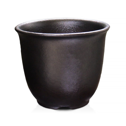 盆栽鉢 エビネ鉢 黒 4号 四日市萬古焼 丸 円形 陶器 約12センチ