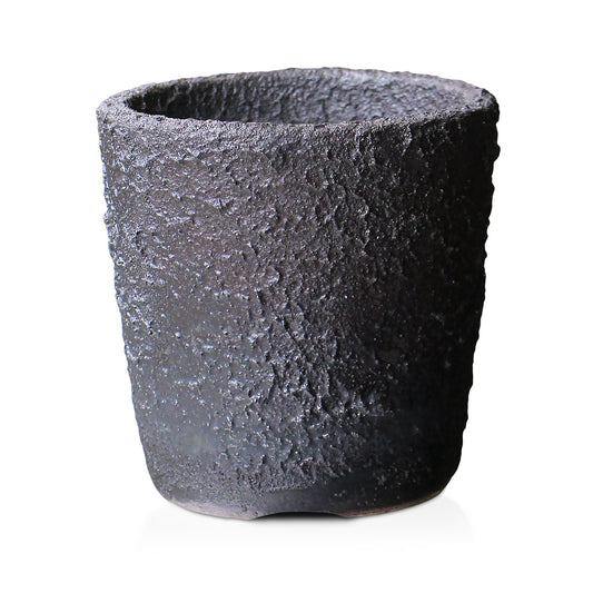 盆栽鉢 4号 切立 黒窯変 グレー 信楽焼 約12.5センチ