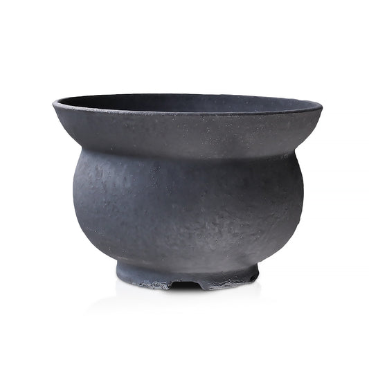 信楽焼 陶器鉢 丸段型 L 4-5号 黒鉄釉 約15センチ