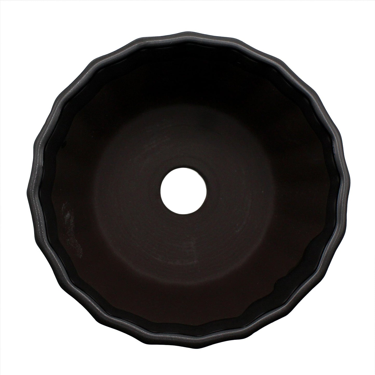盆栽鉢 菊型小鉢 黒色 黒マット釉 瀬戸焼 (4号(約12センチ))